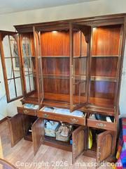 MaxSold Auction: Two-Piece Mahogany Cherry China Cabinet Hutch with Lighting - Water Valley (Alberta, Canada) PARTNER MANAGED Moving Online Auction - Range Road 52