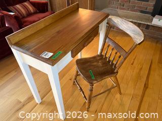 MaxSold Auction: Wood Writing Desk with White Frame and Matching Wooden Chair - Kingston (Ontario, Canada) PARTNER MANAGED Downsizing Online Auction - Sunnyside Road