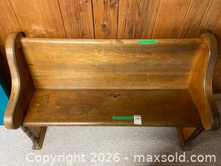 MaxSold Auction: Wooden Church Pew Bench with Decorative Side Panels - Kingston (Ontario, Canada) PARTNER MANAGED Downsizing Online Auction - Sunnyside Road
