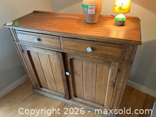 MaxSold Auction: Wooden Sideboard with Two Drawers and Cabinets, 46x17.5x39.5 Inches - Kingston (Ontario, Canada) PARTNER MANAGED Downsizing Online Auction - Sunnyside Road