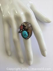 MaxSold Auction: American Indian Sterling Silver Turquoise  Coral Claw Ring Signed - Saanich (British Columbia, Canada) SELLER MANAGED Reseller Online Auction - Old West Saanich Road