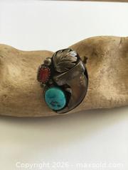 MaxSold Auction: American Indian Sterling Silver Turquoise  Coral Claw Ring Signed - Saanich (British Columbia, Canada) SELLER MANAGED Reseller Online Auction - Old West Saanich Road