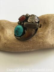 MaxSold Auction: American Indian Sterling Silver Turquoise  Coral Claw Ring Signed - Saanich (British Columbia, Canada) SELLER MANAGED Reseller Online Auction - Old West Saanich Road