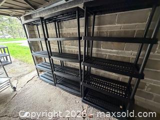 MaxSold Auction: Black Plastic/Resin 5-Shelf Shelving Unit (Lot of 3) - Toronto (Ontario, Canada) SELLER MANAGED Downsizing Online Auction - Greengate Road