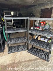 MaxSold Auction: Pair of Black Plastic/Resin 4-Tier Storage Shelving Units - Toronto (Ontario, Canada) SELLER MANAGED Downsizing Online Auction - Greengate Road