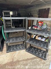 MaxSold Auction: Pair of Black Plastic/Resin 4-Tier Storage Shelving Units - Toronto (Ontario, Canada) SELLER MANAGED Downsizing Online Auction - Greengate Road