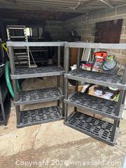 MaxSold Auction: Pair of Black Plastic/Resin 4-Tier Storage Shelving Units - Toronto (Ontario, Canada) SELLER MANAGED Downsizing Online Auction - Greengate Road
