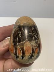 MaxSold Auction: Three Agate/Onyx Polished Stone Pieces: Egg, Carved Ornament, Votive Cup - New Westminster (British Columbia, Canada) SELLER MANAGED Reseller Online Auction - Canfor Avenue