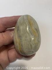 MaxSold Auction: Three Agate/Onyx Polished Stone Pieces: Egg, Carved Ornament, Votive Cup - New Westminster (British Columbia, Canada) SELLER MANAGED Reseller Online Auction - Canfor Avenue