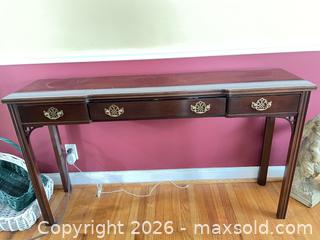 MaxSold Auction: American Masterpiece Hickory Cherry Console Table, 3 Drawers - Lower Merion Township (Pennsylvania, USA) SELLER MANAGED Downsizing Online Auction - James Road