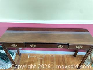 MaxSold Auction: American Masterpiece Hickory Cherry Console Table, 3 Drawers - Lower Merion Township (Pennsylvania, USA) SELLER MANAGED Downsizing Online Auction - James Road