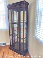 MaxSold Auction: Wood Frame Curio Cabinet with Glass Shelves, Dark Brown - Lower Merion Township (Pennsylvania, USA) SELLER MANAGED Downsizing Online Auction - James Road