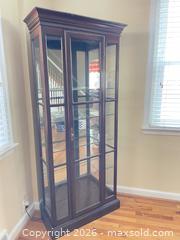 MaxSold Auction: Wood Frame Curio Cabinet with Glass Shelves, Dark Brown - Lower Merion Township (Pennsylvania, USA) SELLER MANAGED Downsizing Online Auction - James Road