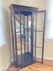 MaxSold Auction: Wood Frame Curio Cabinet with Glass Shelves, Dark Brown - Lower Merion Township (Pennsylvania, USA) SELLER MANAGED Downsizing Online Auction - James Road