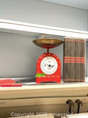 MaxSold Auction: Soehnle Vintage Red Countertop Kitchen Scale with Brass Bowl - Henderson (Nevada, USA) PARTNER MANAGED Estate Sale Online Auction - West Warm Springs Road