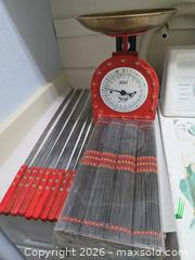 MaxSold Auction: Soehnle Vintage Red Countertop Kitchen Scale with Brass Bowl - Henderson (Nevada, USA) PARTNER MANAGED Estate Sale Online Auction - West Warm Springs Road