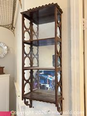 MaxSold Auction: Vintage Chippendale Dark Brown Wood & Glass Wall Etagere, 3 Shelves - Henderson (Nevada, USA) PARTNER MANAGED Estate Sale Online Auction - West Warm Springs Road