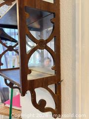 MaxSold Auction: Vintage Chippendale Dark Brown Wood & Glass Wall Etagere, 3 Shelves - Henderson (Nevada, USA) PARTNER MANAGED Estate Sale Online Auction - West Warm Springs Road