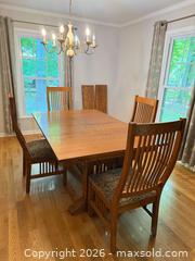 MaxSold Auction: Solid Oak Mission Dining Table with 6 Chairs & Leaves - Chapel Hill (North Carolina, USA) PARTNER MANAGED Downsizing Online Auction -  Deerwood Court