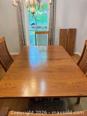 MaxSold Auction: Solid Oak Mission Dining Table with 6 Chairs & Leaves - Chapel Hill (North Carolina, USA) PARTNER MANAGED Downsizing Online Auction -  Deerwood Court