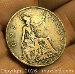 MaxSold Auction: 1932 One penny Coin of England  - South Frontenac (Ontario, Canada) SELLER MANAGED Moving Online Auction - Battersea Road