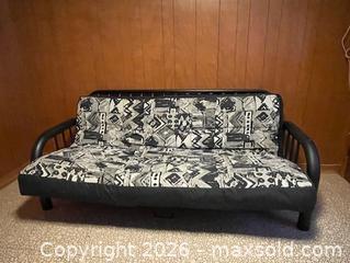 MaxSold Auction: Full-Size Futon Sofa Bed with Metal Frame, Geometric Fabric - Toronto (Ontario, Canada) SELLER MANAGED Estate Sale Online Auction - Queens Drive