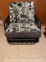 MaxSold Auction: Full-Size Futon Sofa Bed with Metal Frame, Geometric Fabric - Toronto (Ontario, Canada) SELLER MANAGED Estate Sale Online Auction - Queens Drive