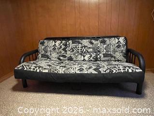 MaxSold Auction: Full-Size Futon Sofa Bed with Metal Frame, Geometric Fabric - Toronto (Ontario, Canada) SELLER MANAGED Estate Sale Online Auction - Queens Drive