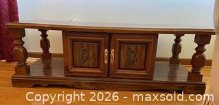 MaxSold Auction: Traditional Brown Carved Floral Media Console / End Table - Toronto (Ontario, Canada) SELLER MANAGED Estate Sale Online Auction - Queens Drive
