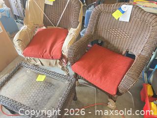 MaxSold Auction: 2 dark wicker chairs with wicker and glass table for indoor or outdoor use - Aurora (Colorado, USA) PARTNER MANAGED Estate Sale Online Auction - South Danube Circle