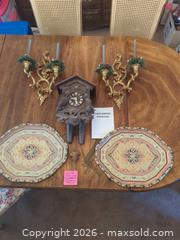 MaxSold Auction: Mixed Lot: Black Forest Cuckoo Clock, Gold Wall Sconces, Octagonal Trays - Aurora (Colorado, USA) PARTNER MANAGED Estate Sale Online Auction - South Danube Circle
