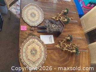 MaxSold Auction: Mixed Lot: Black Forest Cuckoo Clock, Gold Wall Sconces, Octagonal Trays - Aurora (Colorado, USA) PARTNER MANAGED Estate Sale Online Auction - South Danube Circle