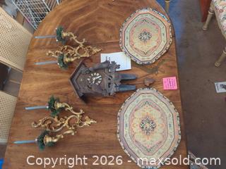 MaxSold Auction: Mixed Lot: Black Forest Cuckoo Clock, Gold Wall Sconces, Octagonal Trays - Aurora (Colorado, USA) PARTNER MANAGED Estate Sale Online Auction - South Danube Circle