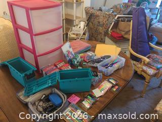 MaxSold Auction: Small Pink & Teal Plastic 3-Drawer Desktop Storage with Supplies - Aurora (Colorado, USA) PARTNER MANAGED Estate Sale Online Auction - South Danube Circle