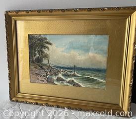 MaxSold Auction: Antique Signed Landscape Watercolour Painting In Ornate Gold Frame And Gold Matting  - Kingston (Ontario, Canada) SELLER MANAGED Estate Sale Online Auction - Tamarac Street
