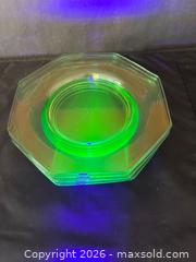 MaxSold Auction: Green Glass Uranium Octagonal Salad Plates, Set of 4 - Kitchener (Ontario, Canada) SELLER MANAGED Downsizing Online Auction - Ahrens Street West
