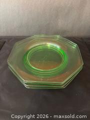 MaxSold Auction: Green Glass Uranium Octagonal Salad Plates, Set of 4 - Kitchener (Ontario, Canada) SELLER MANAGED Downsizing Online Auction - Ahrens Street West