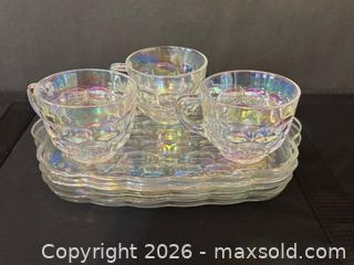 MaxSold Auction: Mid Century Federal Glass Iridescent Thumbprint Serving Plate with Cup - 3-Piece Set Snack Set - Kitchener (Ontario, Canada) SELLER MANAGED Downsizing Online Auction - Ahrens Street West