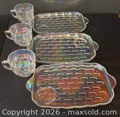 MaxSold Auction: Mid Century Federal Glass Iridescent Thumbprint Serving Plate with Cup - 3-Piece Set Snack Set - Kitchener (Ontario, Canada) SELLER MANAGED Downsizing Online Auction - Ahrens Street West