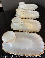 MaxSold Auction: Vintage Anchor Hocking 8-Piece Milk Glass Snack Set with 22K Gold Edge in Original Box - Kitchener (Ontario, Canada) SELLER MANAGED Downsizing Online Auction - Ahrens Street West