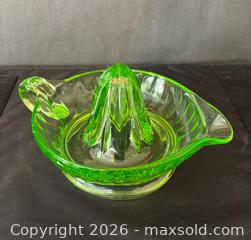 MaxSold Auction: Vintage Green Glass Citrus Juicer Reamer Uranium Glass - Kitchener (Ontario, Canada) SELLER MANAGED Downsizing Online Auction - Ahrens Street West