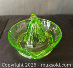 MaxSold Auction: Vintage Green Glass Citrus Juicer Reamer Uranium Glass - Kitchener (Ontario, Canada) SELLER MANAGED Downsizing Online Auction - Ahrens Street West