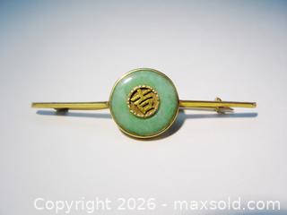 MaxSold Auction: 14K Gold Asian Good Luck Bar Pin  - Aurora (Ontario, Canada) PARTNER MANAGED Downsizing Online Auction - Murray Drive