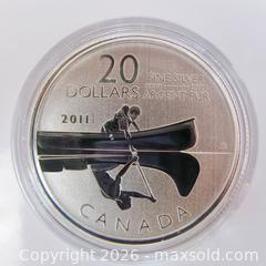 MaxSold Auction: 2011 Canada $20 Dollar Canoe Coin Proof 99.99% Silver  - Aurora (Ontario, Canada) PARTNER MANAGED Downsizing Online Auction - Murray Drive