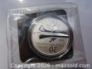 MaxSold Auction: 2011 Canada $20 Dollar Canoe Coin Proof 99.99% Silver  - Aurora (Ontario, Canada) PARTNER MANAGED Downsizing Online Auction - Murray Drive