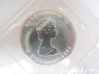 MaxSold Auction: $5 Canadian 1989 .9999 Silver Maple Leaf Coin  - Aurora (Ontario, Canada) PARTNER MANAGED Downsizing Online Auction - Murray Drive