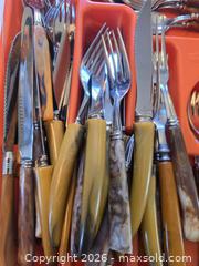 MaxSold Auction: Stainless Crown Sheffield Canada Vintage Bakelite-Handled Stainless Steel Flatware Set, Tortoiseshell & Amber - Hamilton (Ontario, Canada) SELLER MANAGED Estate Sale Online Auction - East 35th