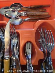 MaxSold Auction: Stainless Crown Sheffield Canada Vintage Bakelite-Handled Stainless Steel Flatware Set, Tortoiseshell & Amber - Hamilton (Ontario, Canada) SELLER MANAGED Estate Sale Online Auction - East 35th