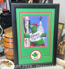 MaxSold Auction: SIGNED Phillie Phanatic Framed Photo – Iconic Philly Landmark Shot - Philadelphia (Pennsylvania, USA) SELLER MANAGED Downsizing Online Auction - B Street (STORAGE)