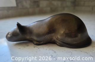 MaxSold Auction: 1930s - 1940s Brass Crouching Cat Sculpture, Modern Minimalist, Heavy Saturated Patina - 7"l x 2.5"h x 2.75"w - Kingston (Ontario, Canada) SELLER MANAGED Downsizing Online Auction - Abdo Road